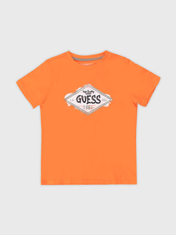 Оранжева памучна тениска с лого - 1