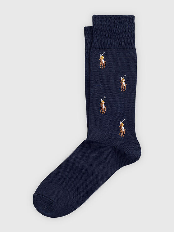 Тъмносини чорапи с лого бродерия - 1
