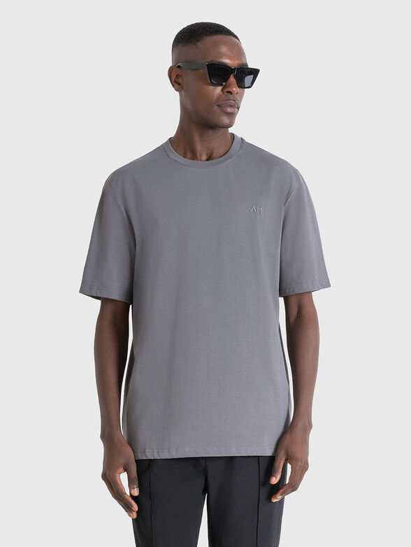 Grey T-shirt with mini logo embroidery - 1