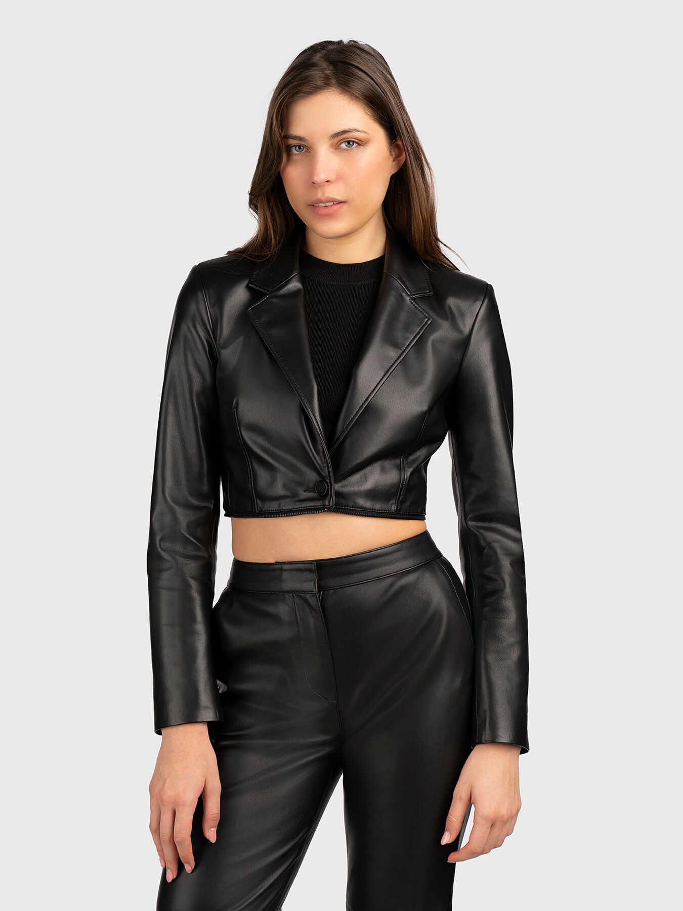 ★E.B.M★ Eco Leather Tailored Jacket EMO1WJK010 Moon Airbrushed Leather Fitted Jacket • Marine Serre