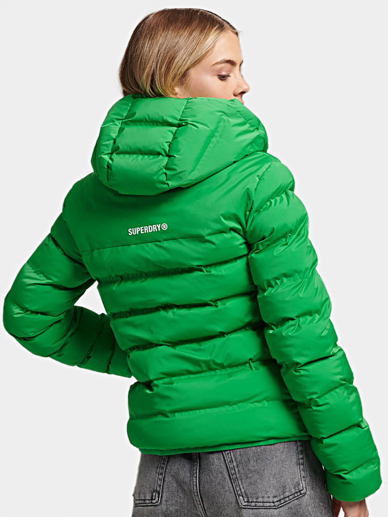 Green hooded jacket with logo detail on the back brand SUPERDRY Globalbrandsstore en