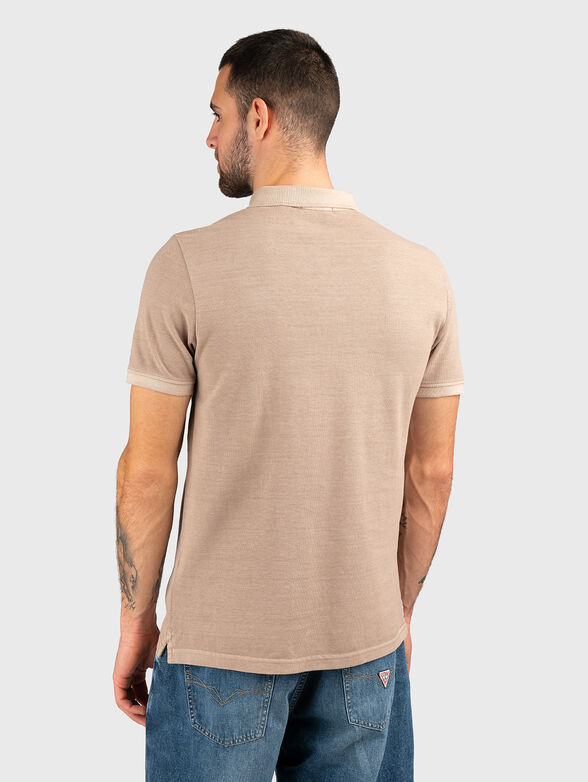 Beige cotton polo shirt with logo patch - 3