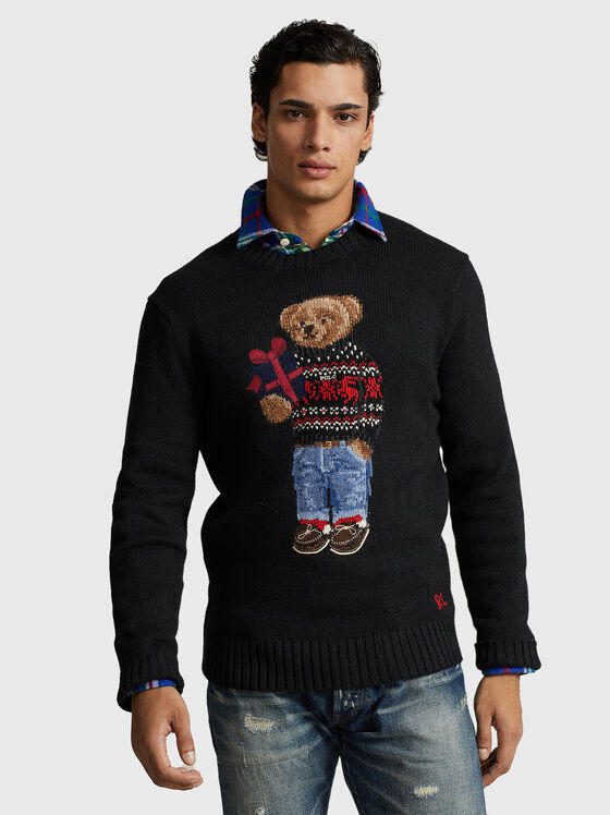 Черен пуловер с Polo Bear принт - 1
