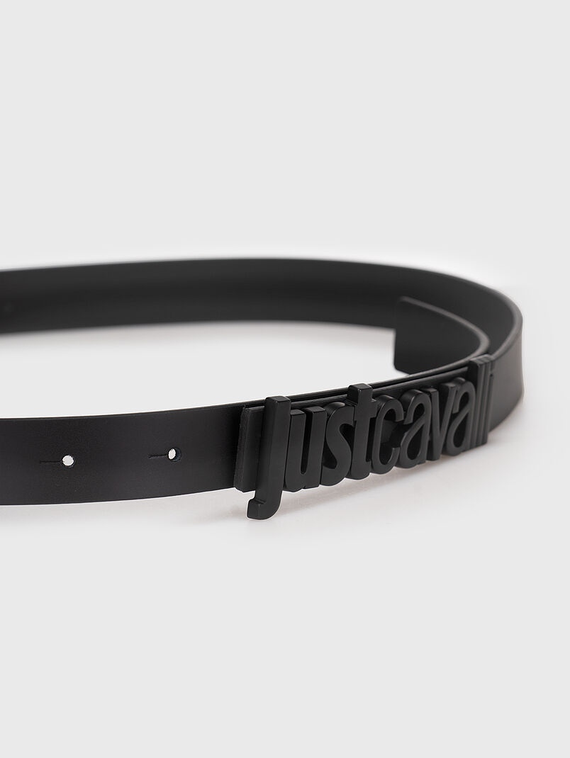 Leather belt with black logo buckle - 3