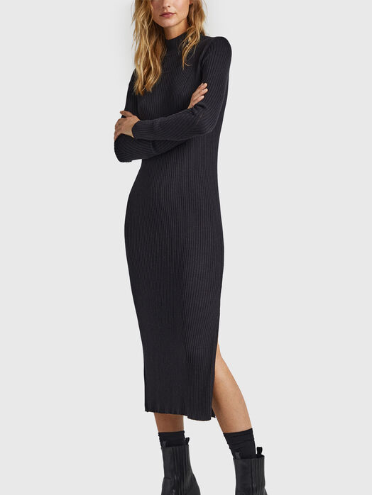 Black midi dress with slit 