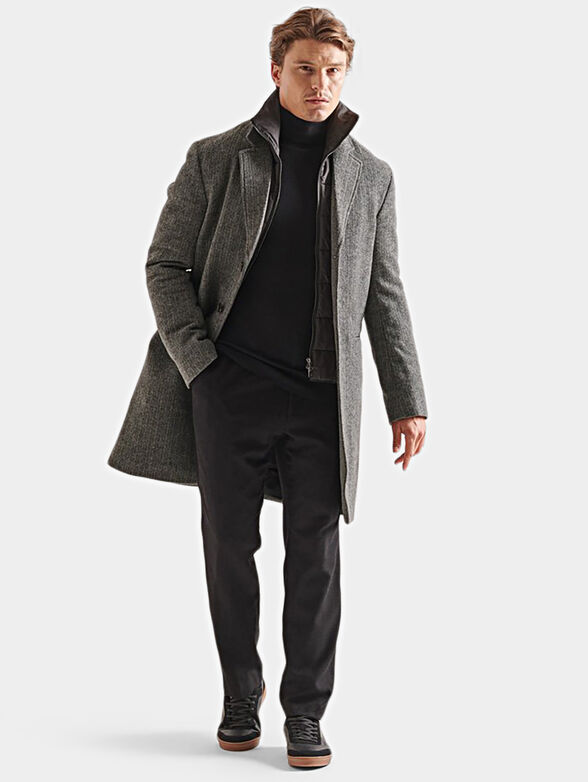 Wool blend coat with metal logo detail - 2