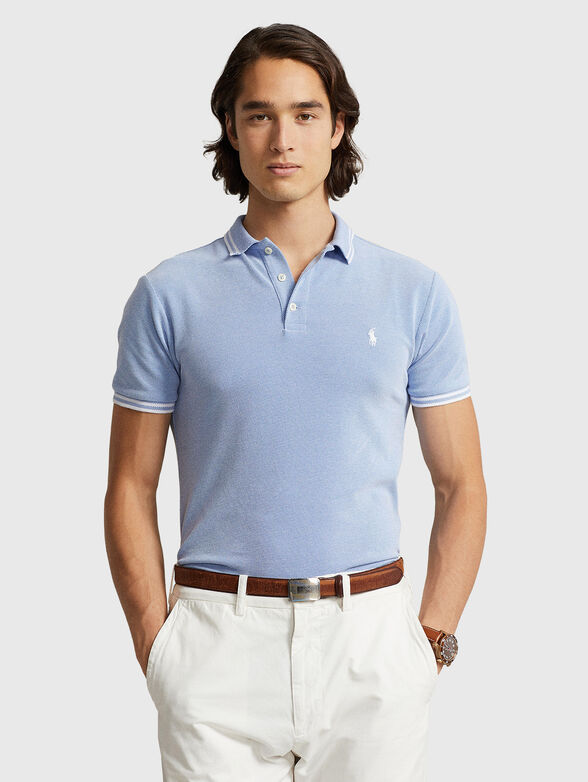 Blue polo shirt with logo embroidery - 1