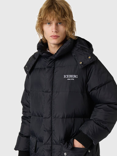 Long padded jacket with hood and embroidery on the back - 4