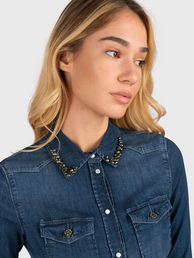 Denim shirt with gemstones - 4