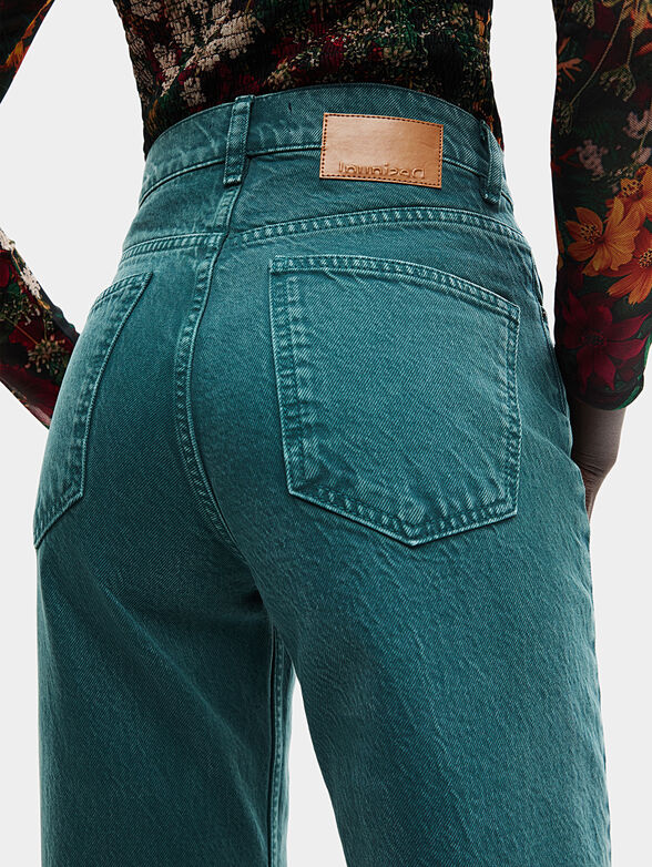 Wide leg denims in turquoise color - 3