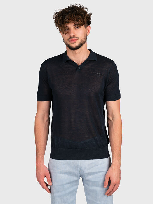 Blue knitted linen polo shirt