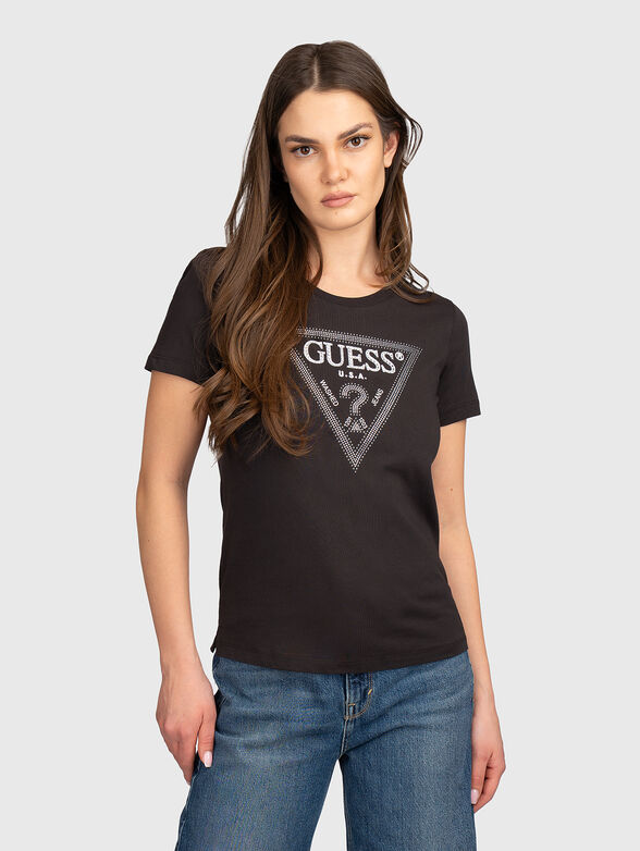 Crew neck T-shirt with rhinestones - 1