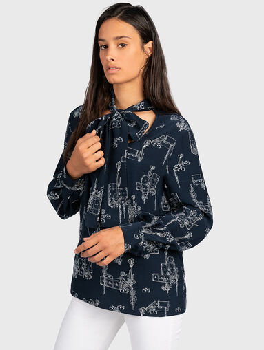 Blouse with long sleeves and travel print - 3