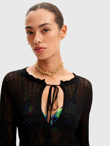 Openwork black mini dress - 3