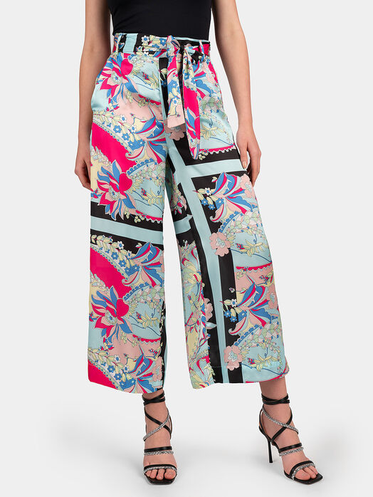 Satin trousers with floral print