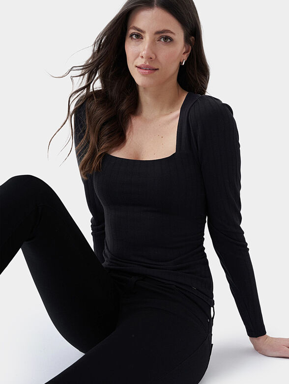 Black blouse with long sleeve - 2