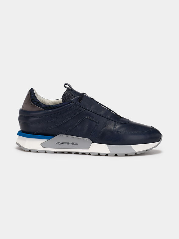 Leather sneakers in dark blue color - 0