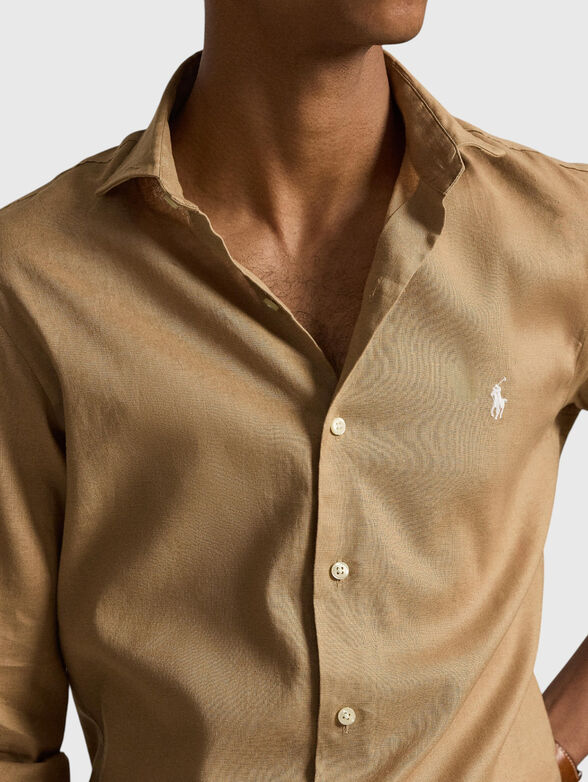Beige linen-blend shirt - 4