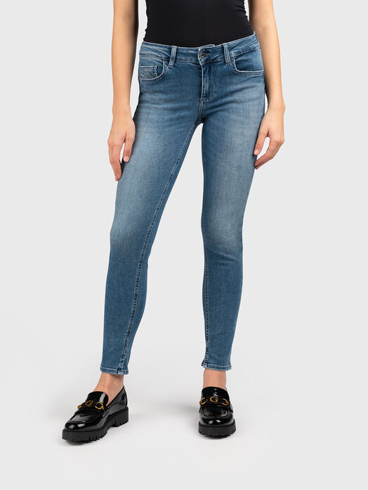 Skinny jeans with appliqued logo