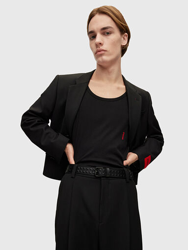 Black leather belt with metal studs - 5