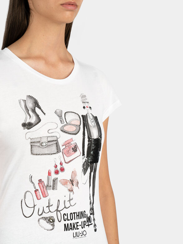 White t-shirt with print and applications - 2