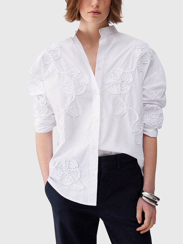 Cotton shirt with floral embroidery - 1