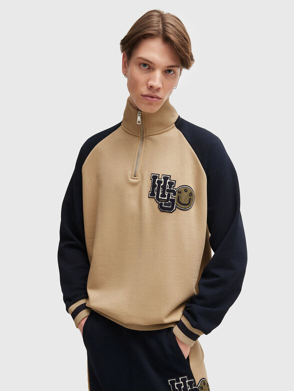 Cotton sweatshirt with logo patch - 1