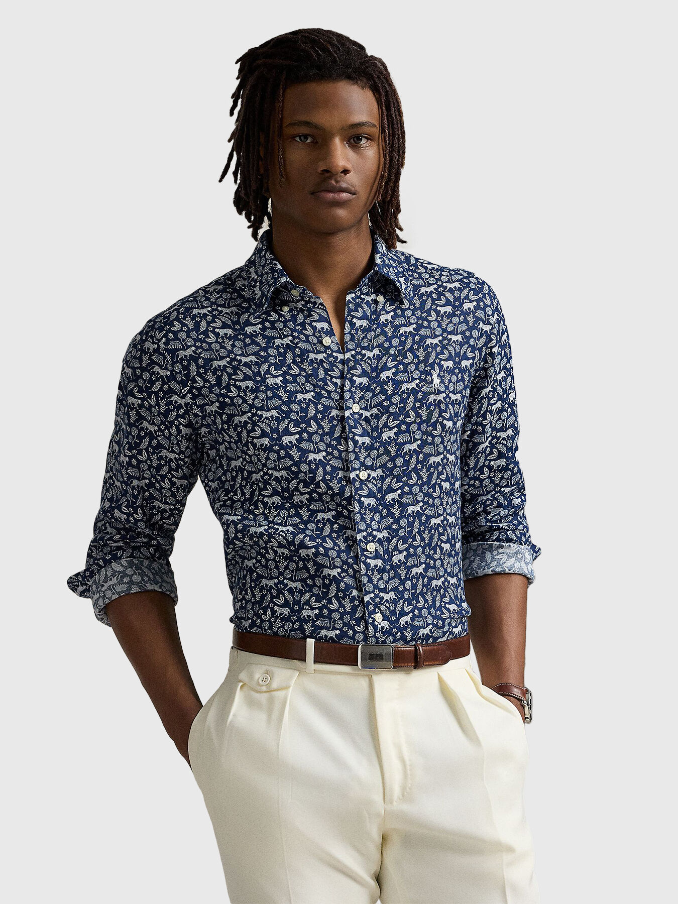 Slim linen shirt with print brand POLO RALPH LAUREN