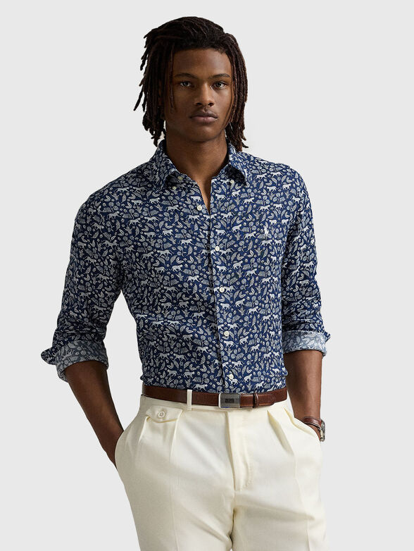 Slim linen shirt with print - 1