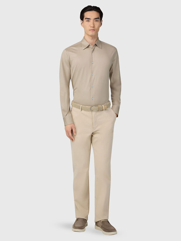 Beige cotton blend shirt - 2