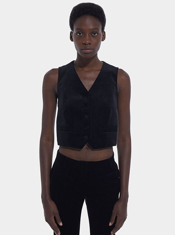 Black cropped vest with buttons - 1