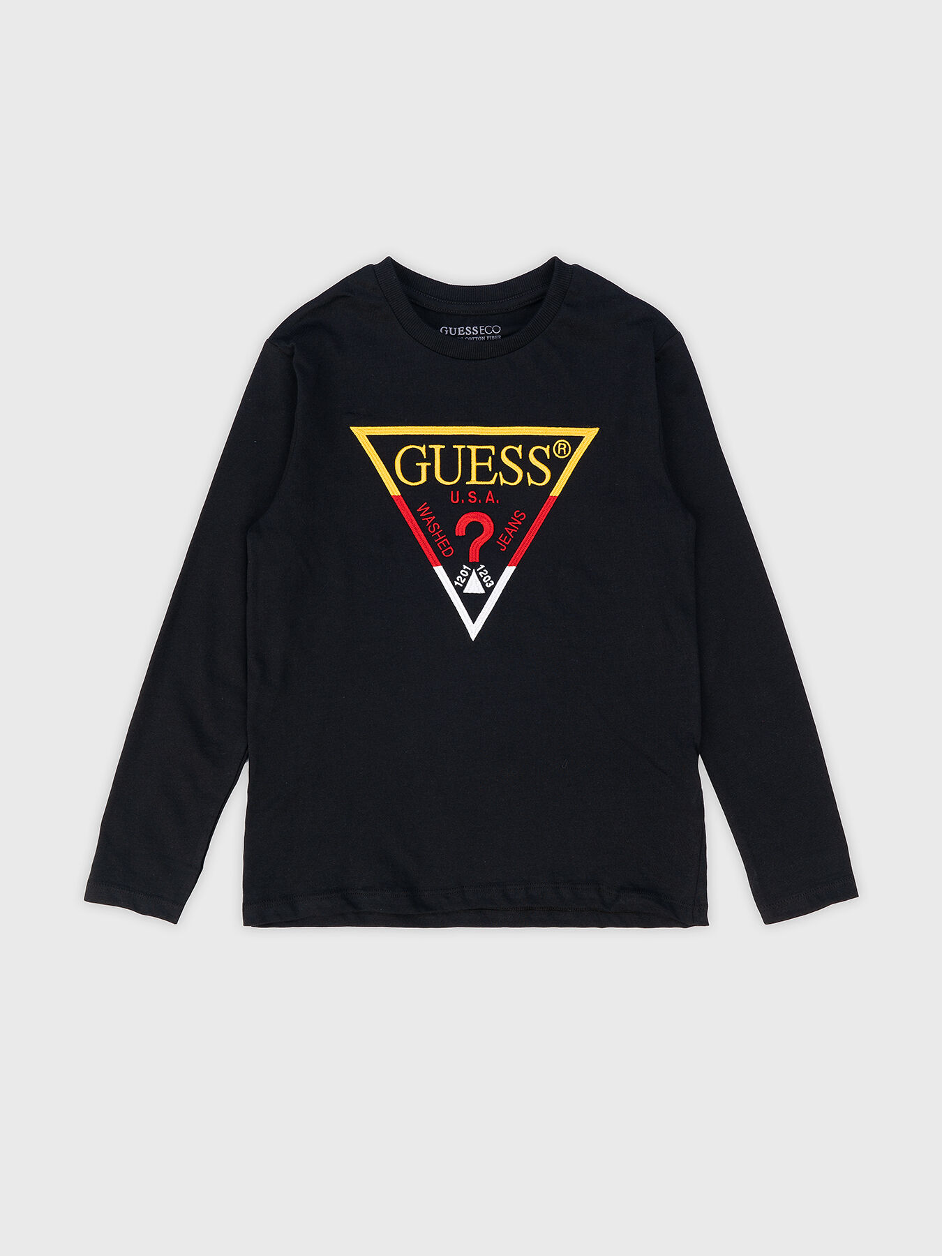Black blouse with triangular logo brand GUESS Globalbrandsstore en