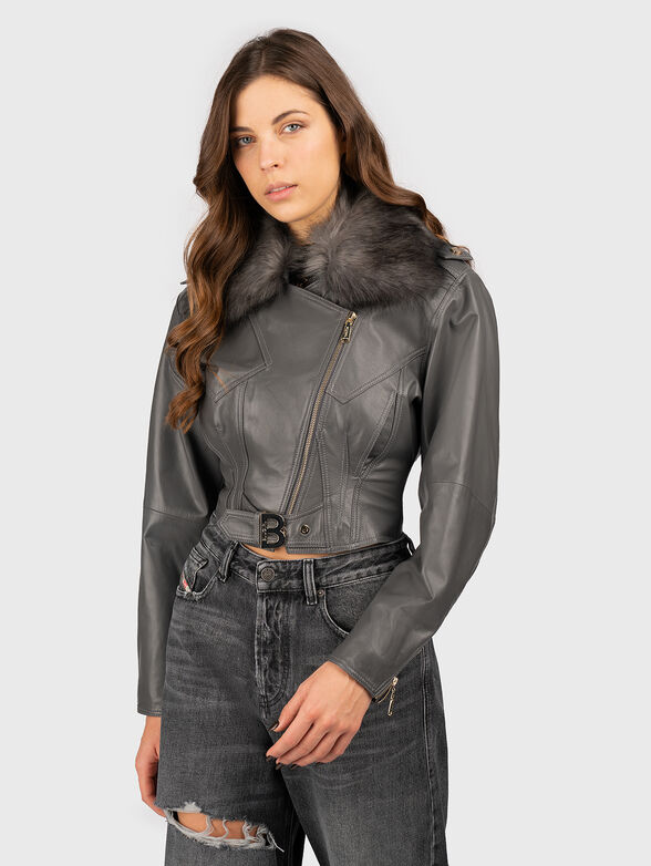Black leather jacket with removable collar - 1