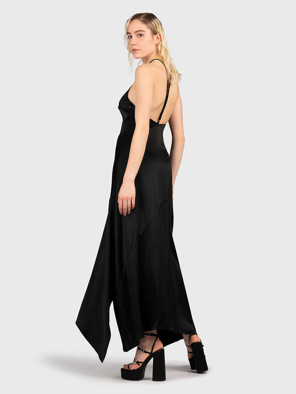 Black satin dress with accent back - 2