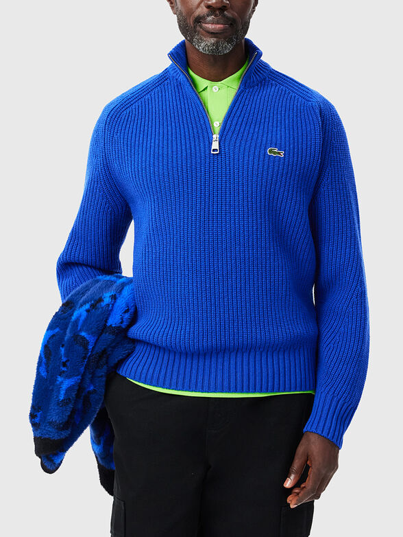 Sweater in blue with accent zip - 1