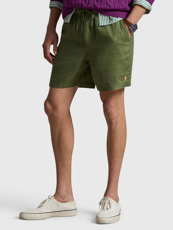 Green linen shorts - 1
