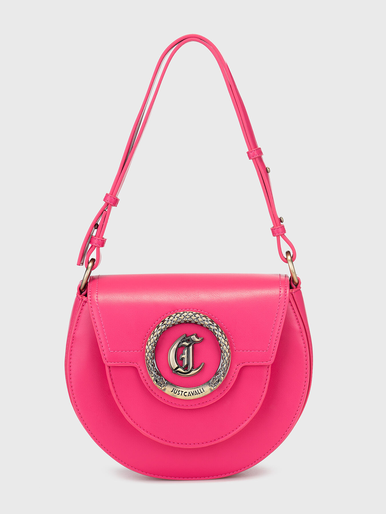 Black crossbody bag with round logo plaque brand Just Cavalli