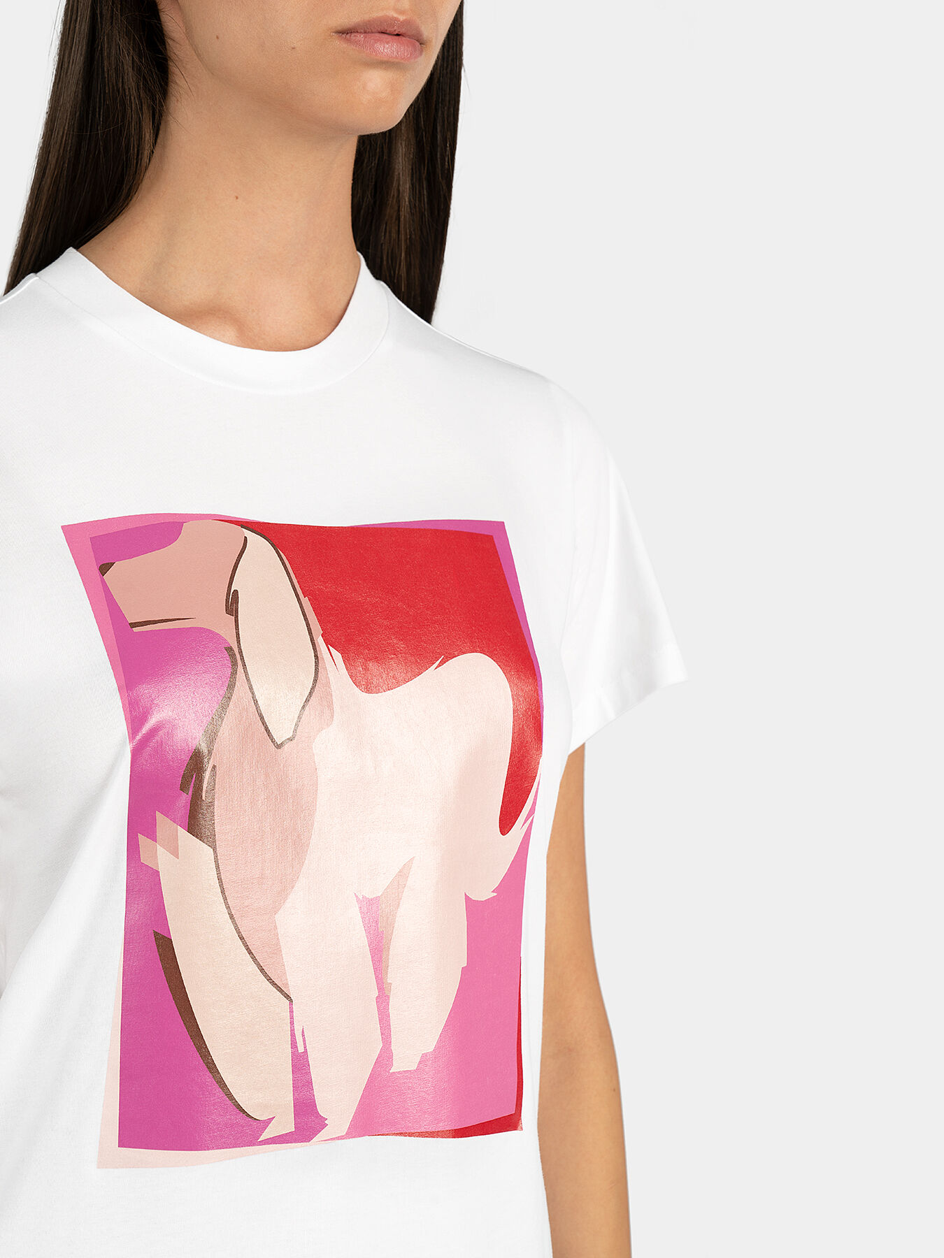 White T-shirt with colorful dog print brand EMPORIO ARMANI