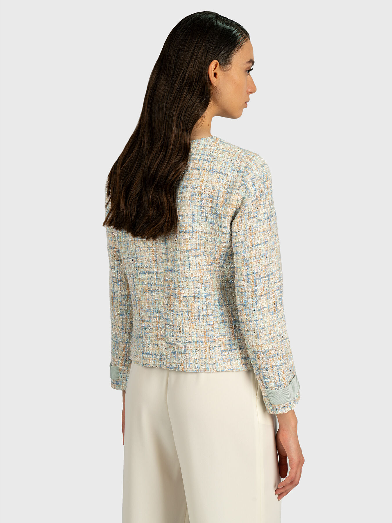 ジャケット・アウター herlipto Wool-Blend Fancy Tweed Jacket Onyx Metallic Tweed Zip-Front Jacket and A-Line Skirt