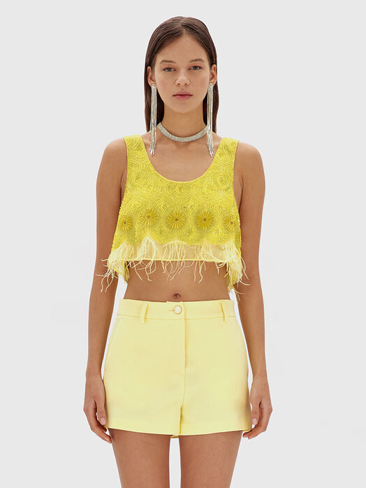 Top with sequins and feathers