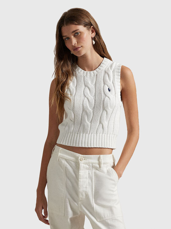 Knitted sweater with oval neckline and sleeves - 1