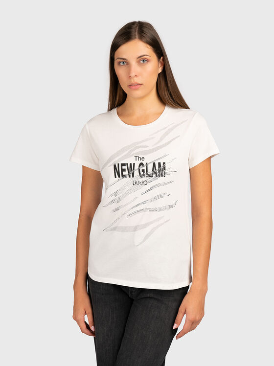 Тениска с принт и апликирани кристали - 1