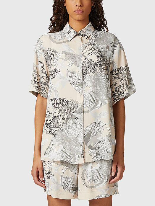 Viscose shirt with short sleeves and print