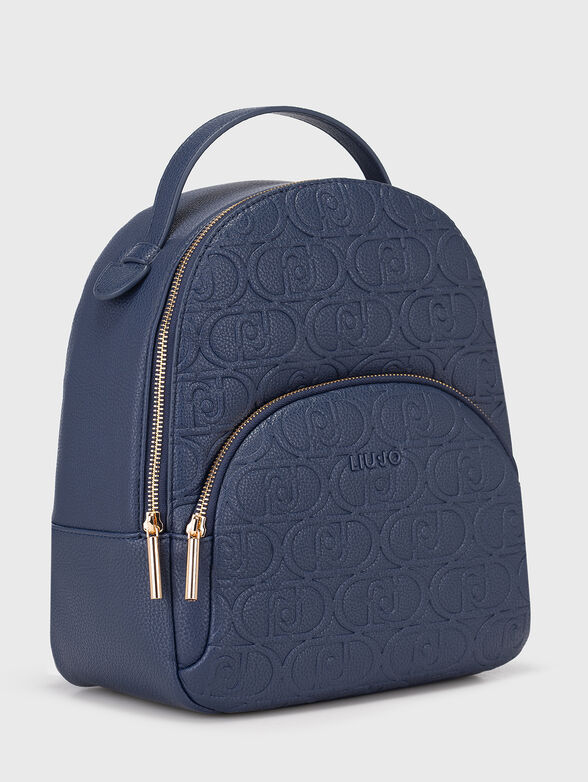 Blue backpack with embossed logo texture - 3
