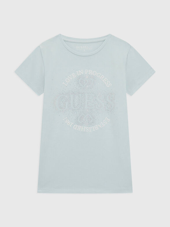 Cotton T-shirt with appliquéd rhinestones - 1