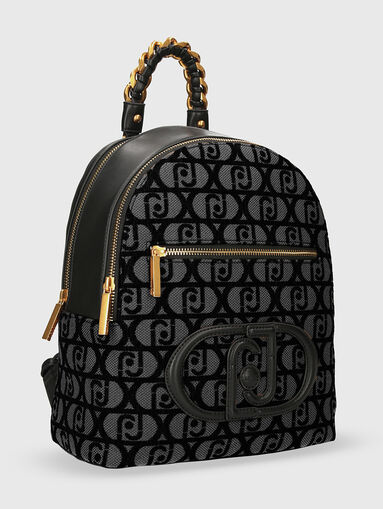 Black backpack with monogram print  - 4