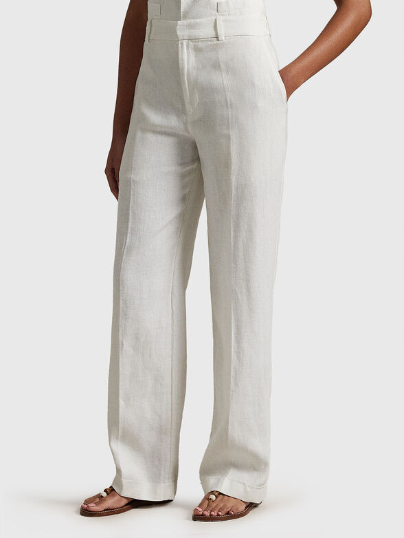 High waisted straight linen trousers - 1