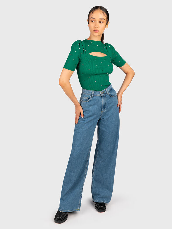 Crystal-embellished blouse with puff sleeve - 2