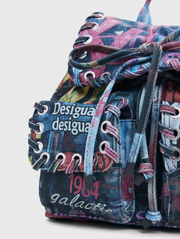 Denim backpack with accent print - 5