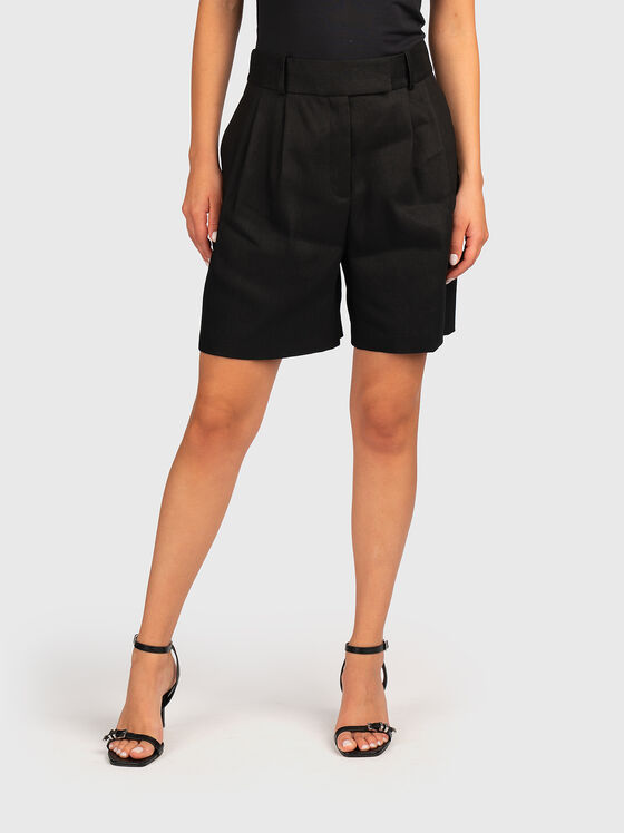 Ленени къси панталони с висока талия - 1